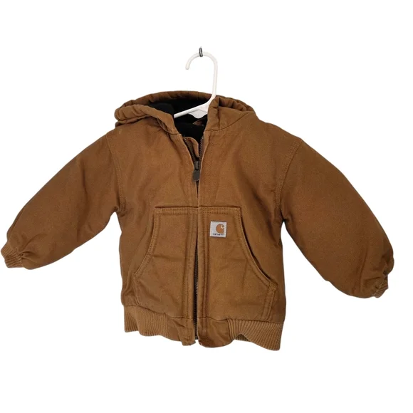 Carhartt Jacket Infant 12M Brown Hooded Insulated Canvas Workwear Boys Full Zip - Picture 1 of 9